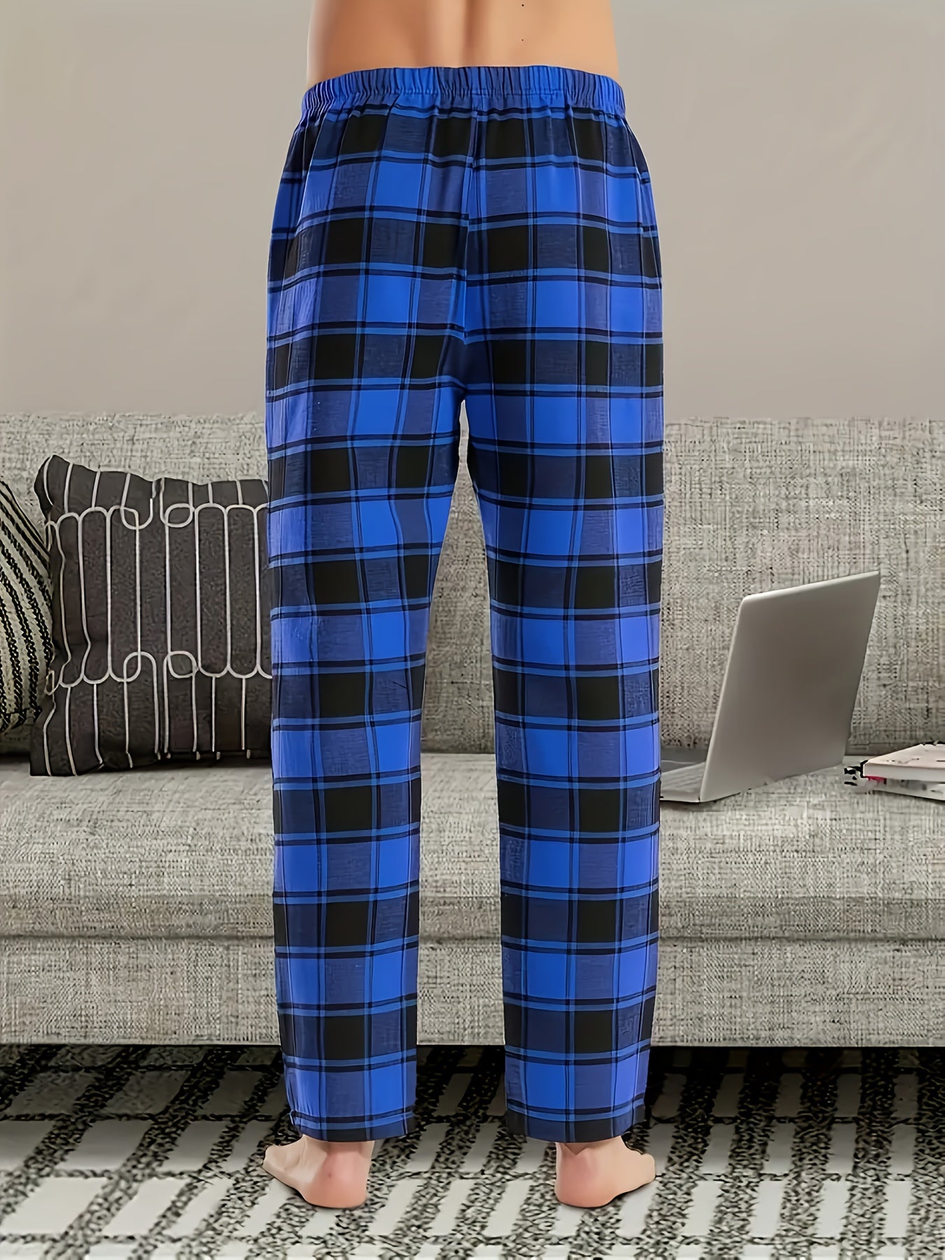 3pcs Of Men'S Casual Plaid Trousers Pajamas For Spring And Summer, Fashion Trendy Pants Pajamas For Autumn And Winter Loungewear