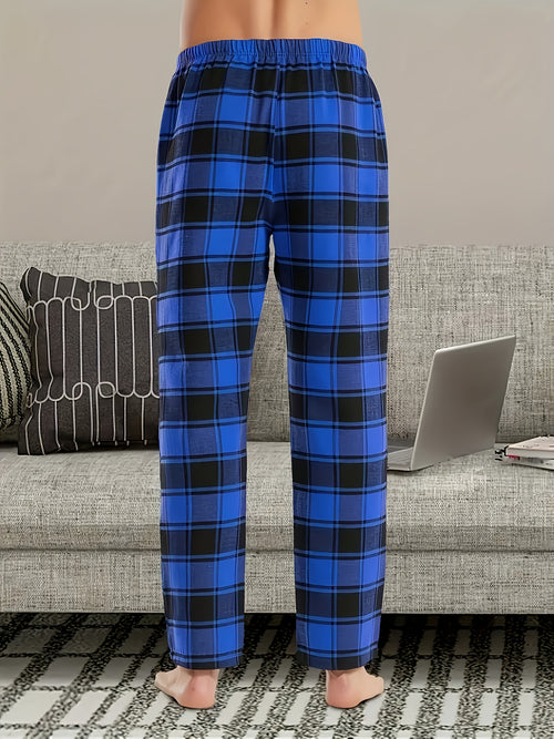 3pcs Of Men'S Casual Plaid Trousers Pajamas For Spring And Summer, Fashion Trendy Pants Pajamas For Autumn And Winter Loungewear