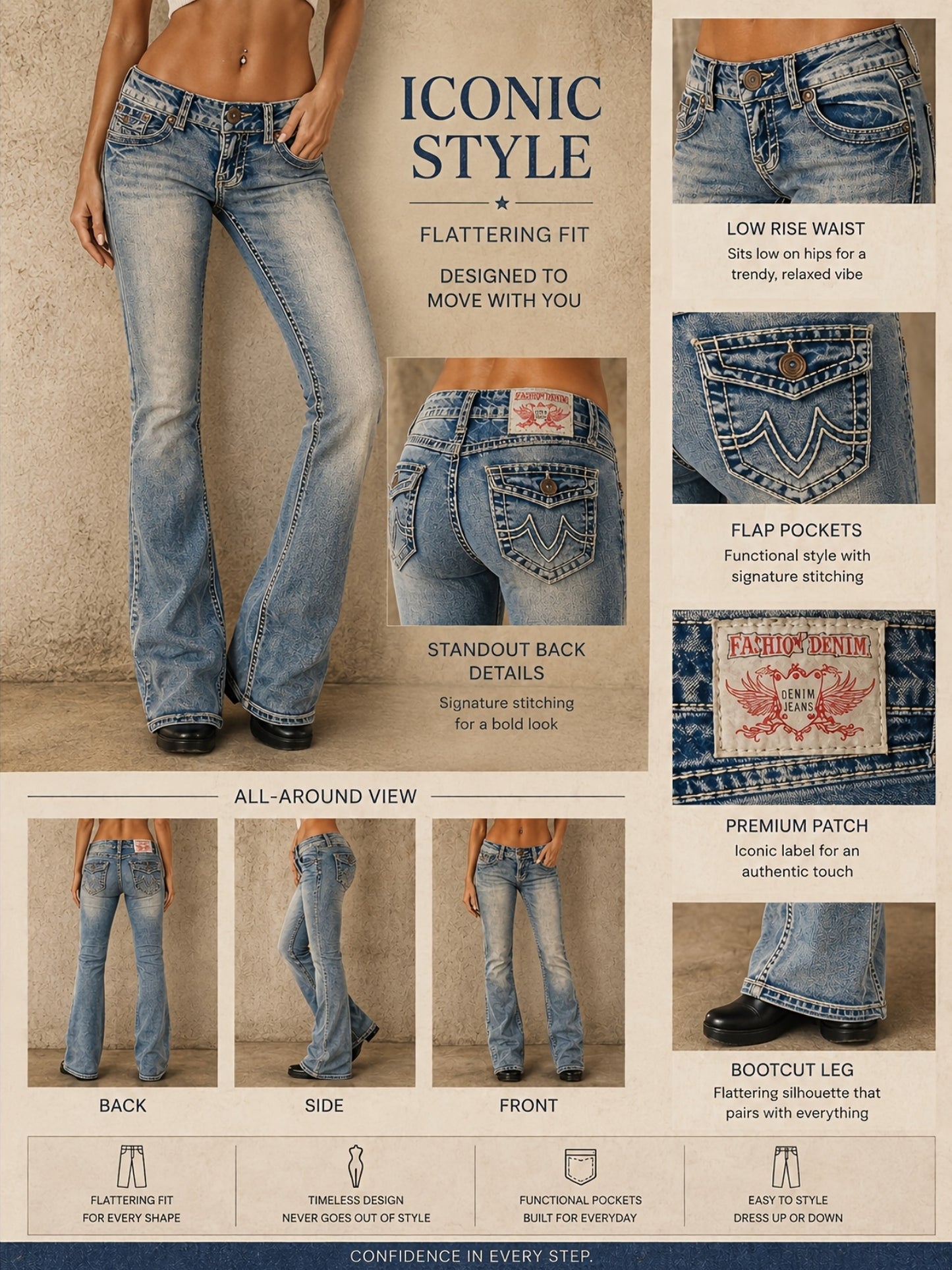 New Fashion Embroidered Jeans | High-Waist Hugging Slim Straight-Leg Pants