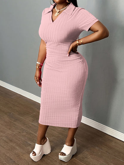 [Sexy Bodycon Dress] Sexy Summer Bodycon Dress | Women's Neck Casual Short Sleeve Basic Pencil Midi Club Dresses