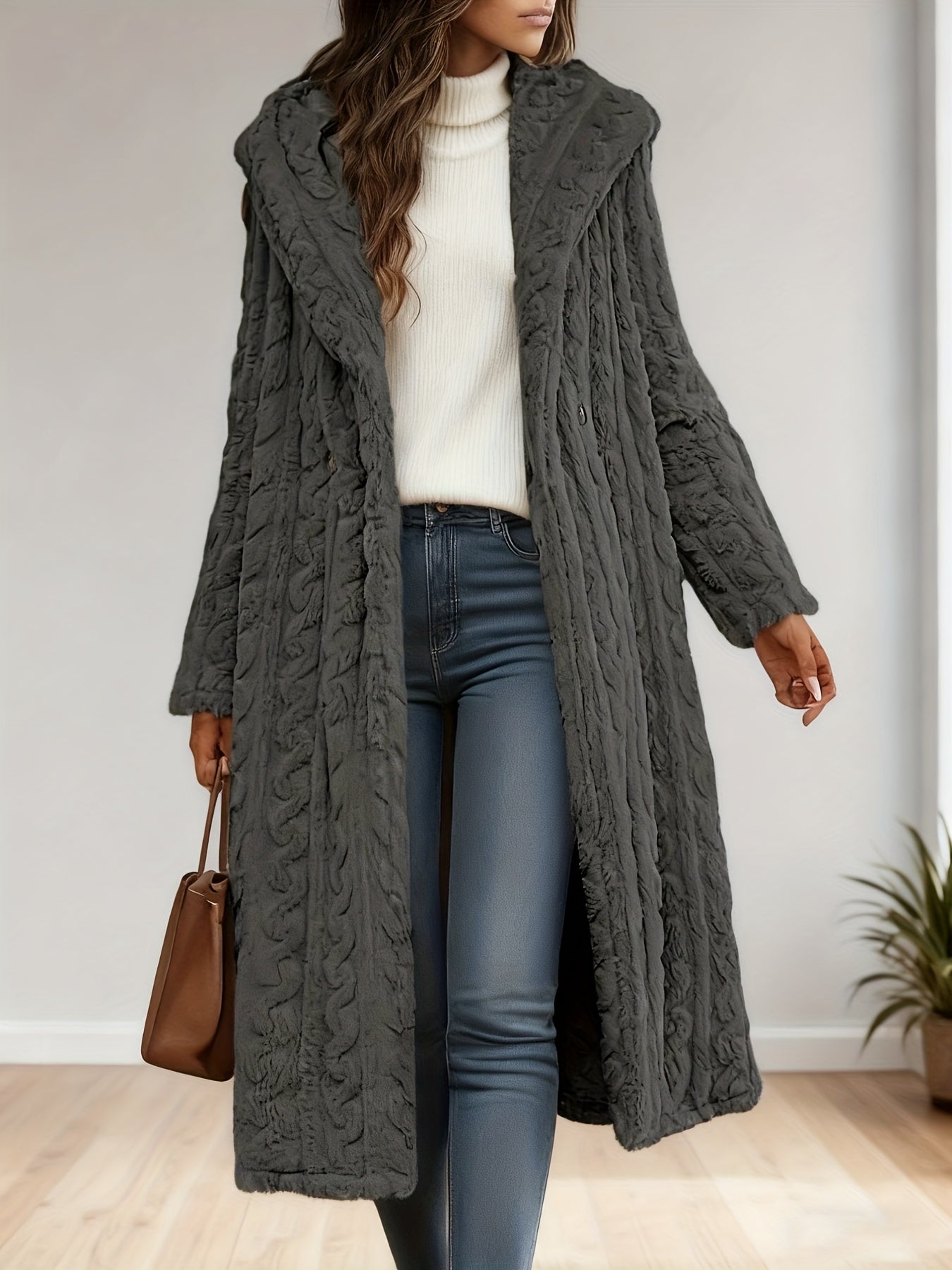 Elegant Women's Long Cardigan - Stylish Outer-Style Bathrobe, Machine Washable, All-Season Sweater, Daily Button-Up Mid-Length Coat, Structured Design, Suitable for All Seasons, Women's Lightweight and Breathable Spring/Autumn Bathrobe