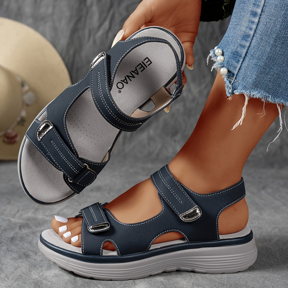 Women's Wide-Fit Thick Platform Sandals with Arch Support & Shock Absorption - Cushioned Sole, Adjustable Hook-and-Loop Back Strap, Open-Toe Traction Heel Suitable for Wide Feet, Athletic Casual Sneakers for Casual Attire, Women Shoes