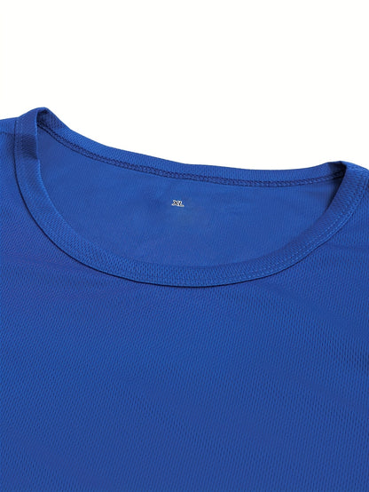 5pcs Men's Quick-Dry T-Shirts - Breathable & Moisture-Wicking Polyester, Crew Neck Sports Tees for Gym, Running & Casual Wear.