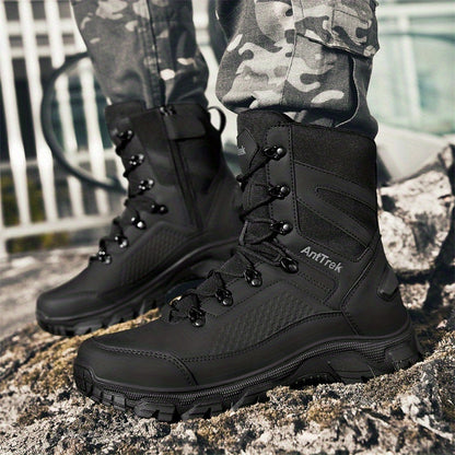 [Tactical Boots] Men's High-Top Tactical Boots - Heavy-Duty All-Terrain Outdoor Footwear With Slip-Resistant Rubber Soles, Ideal For All-Weather Hiking, Hunting, Climbing, And Mountaineering - Durable And Comfortable For Extended Wear