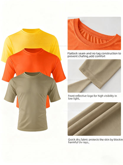 3-Pack Men's Quick-Dry UPF 50+ T-Shirts - Moisture-Wicking Crew Neck Short Sleeve Tees in Khaki, Orange, Yellow (S-3XL) for Swimming, Beach, & Outdoor Activities - Multi-Pack Athletic Shirts