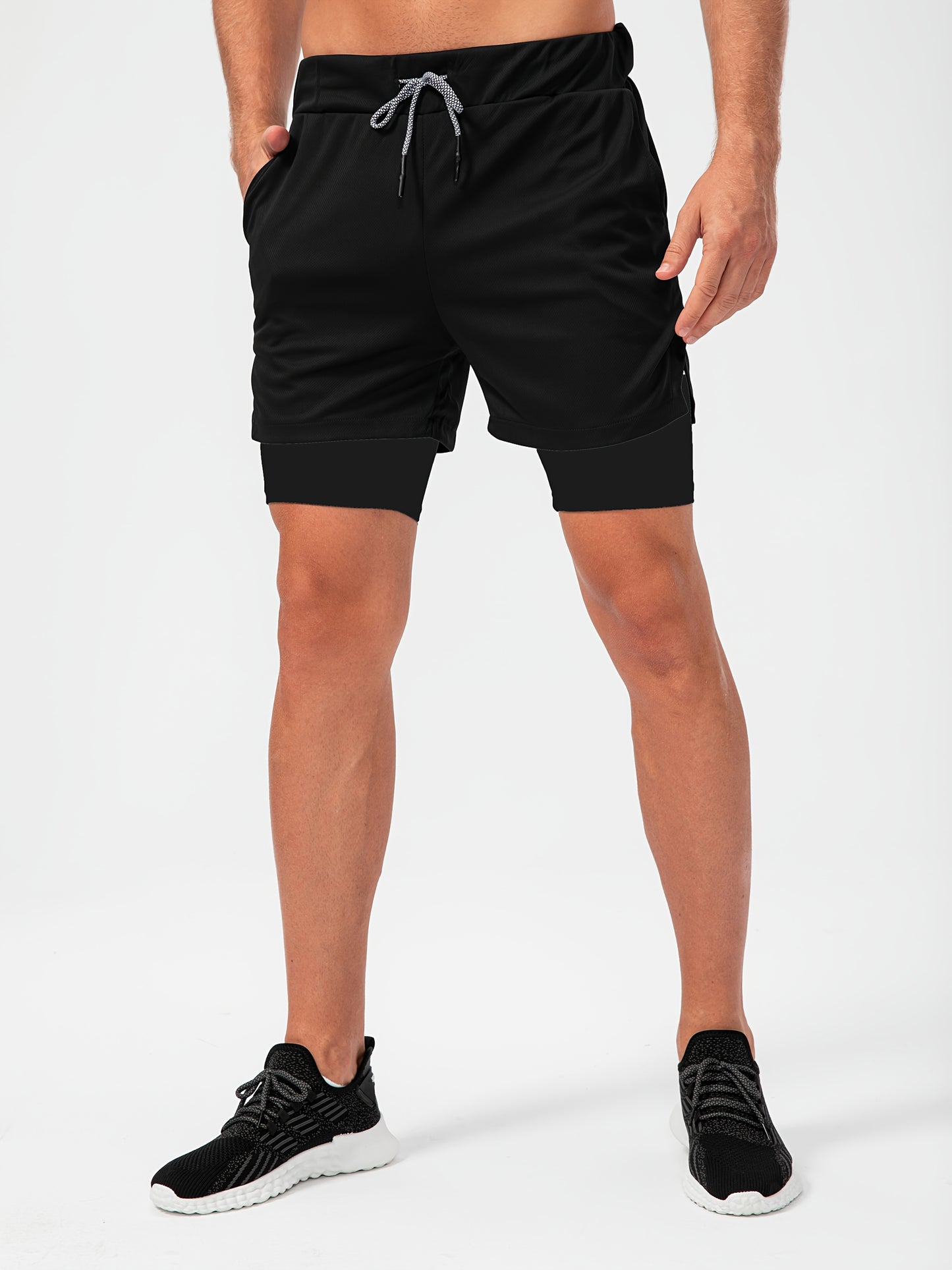 2-Piece Set Mens Running Shorts, 2-in-1 Shorts, Workout Running Shorts For Men, 7-Inch Gym Yoga Outdoor Sports Shorts