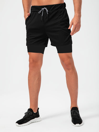2-Piece Set Mens Running Shorts, 2-in-1 Shorts, Workout Running Shorts For Men, 7-Inch Gym Yoga Outdoor Sports Shorts
