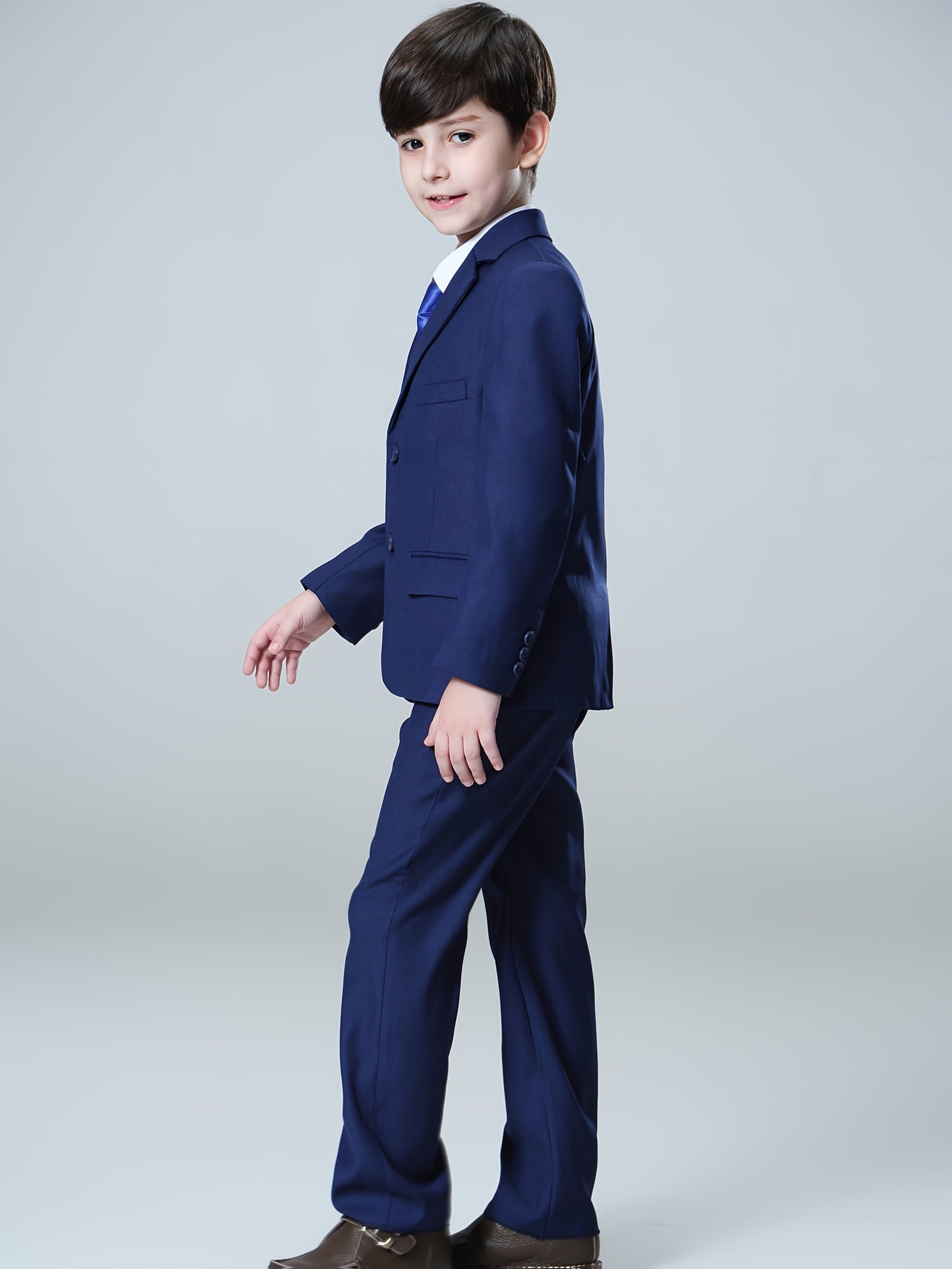 NIMBLE Boys Formal Suit Set Jacket Vest Trousers 3pcs 3-13Y Children Party Clothes Host Wedding Available In Four Colors Blue Black Khaki Navy Blue
