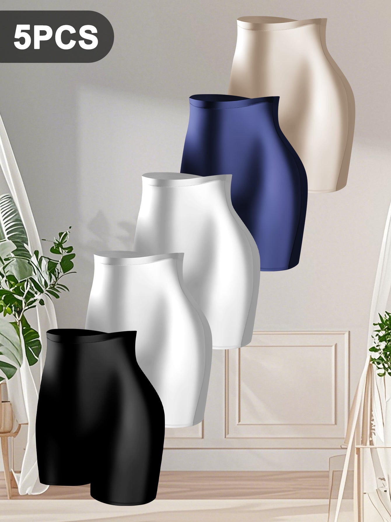 5 Pack Women'S High Waisted Boyshorts Glossy Satin Fabric Tummy Control Butt Lifting Anti Chafe No Roll Breathable 4-Way Stretch Slip Shorts for Under Dresses Seamless Everyday Wear Underwear Sizes S-XXL