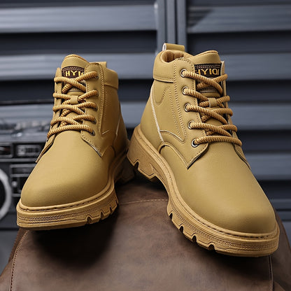 Men's Mid-Top Work Boots - Lace-Up Design, Durable Upper, Decorative Metal Accent, Non-Slip Lug Sole, Footwear for Work & Outdoor Activities