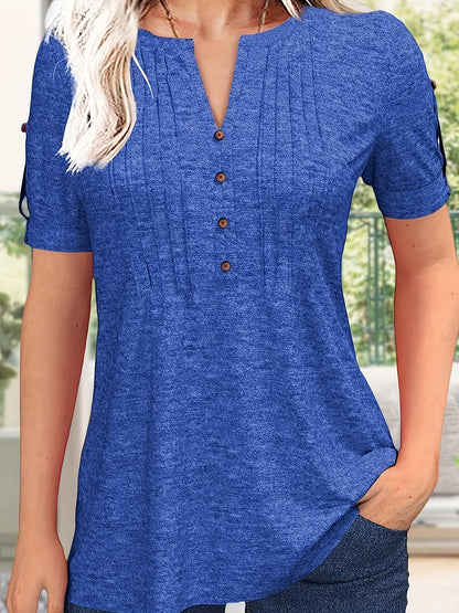 Women's Green Viscose V-Neck Pleated T-Shirt - product view 3