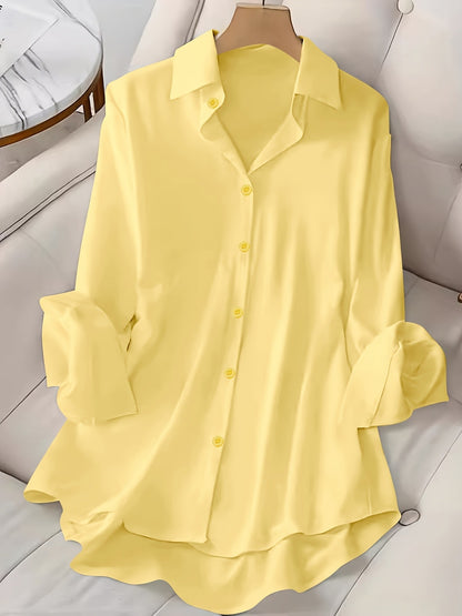 Plus Size, Plus Size Women's Shirt European and American Style Lapel Single-breasted Solid Color Long-sleeved Women's Shirt 2025