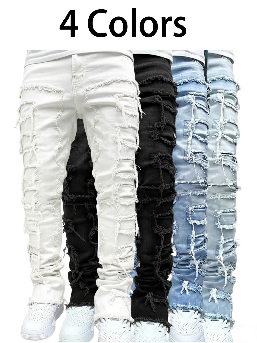 Men's Slim Fit Jeans - Classic Wash Distressed Everyday 377189