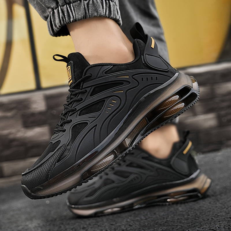 [Casual Sports Footwear] HDOXSE Men's Casual Sports Footwear - Cozy, Long-Lasting, Running Shoes Featuring Decorative Elements on The Upper, Black And Golden Accents, Comfortable Insole, Lace-Up Fastening, Ideal for Outdoor Activities And Everyday Use