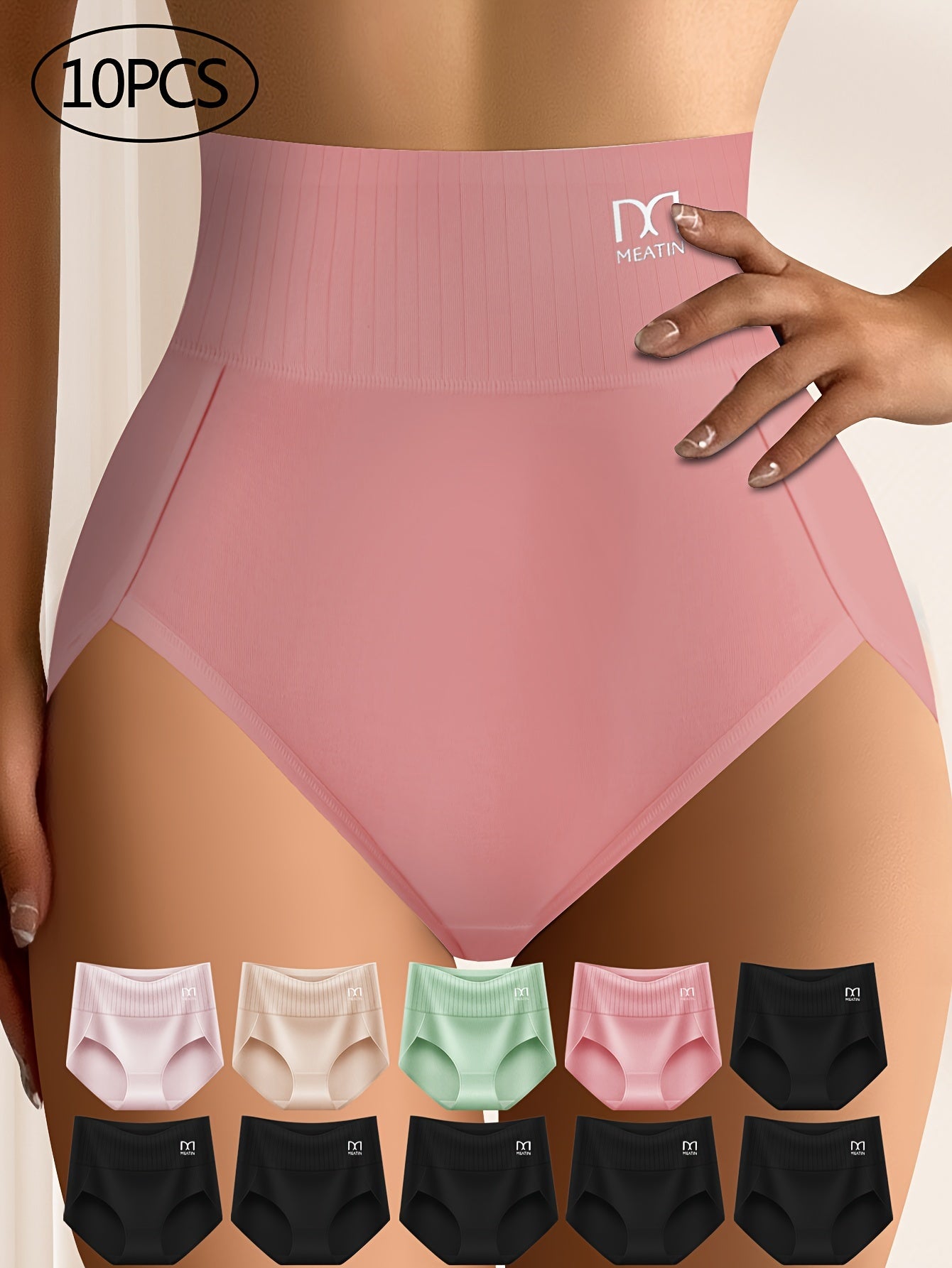 QUASTI 10pcs Women'S Dopamine Colourful Stripes Breathable Comfortable Fit Women'S High Waisted Panties Elastic Soft Hip Wrapping High Waisted Thigh Panties Back to Sports Panties & Women'S High Waisted Fashion Panties