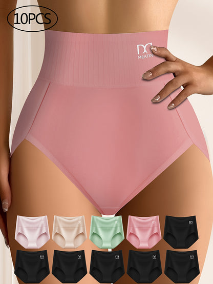 QUASTI 10pcs Women'S Dopamine Colourful Stripes Breathable Comfortable Fit Women'S High Waisted Panties Elastic Soft Hip Wrapping High Waisted Thigh Panties Back to Sports Panties & Women'S High Waisted Fashion Panties
