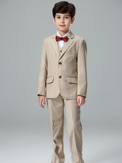 NIMBLE Boys Formal Suit Set Jacket Vest Trousers 3pcs 3-13Y Children Party Clothes Host Wedding Available In Four Colors Blue Black Khaki Navy Blue