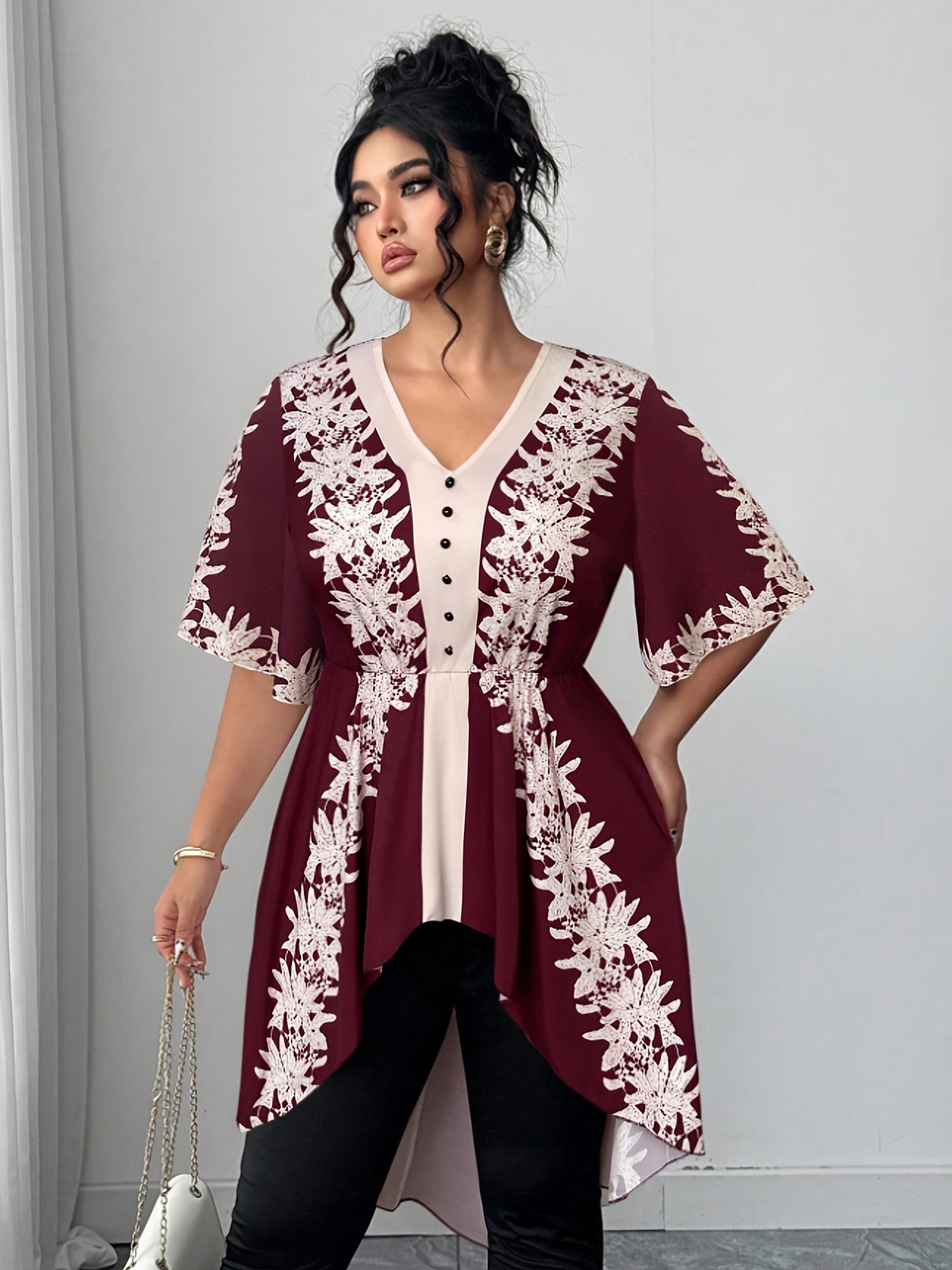 Women's White Polyester Printed V-Neck Dress - product view 24