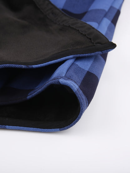 New Men'S Plaid Hooded Long-Sleeved Shirt Outdoor Casual Shirt Jacket | Flannel with Pocket Double Bag Double | Inner Lining Is Thickened | Thermal Shirt