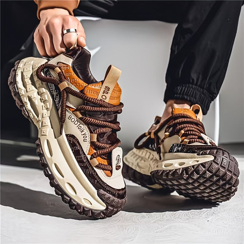 [Chunky Sneakers Dad Shoes] Men's Height Increasing Chunky Sneakers, Non-Slip Tire Sole Dad Shoes, And Fabric Upper Casual Streetwear Footwear