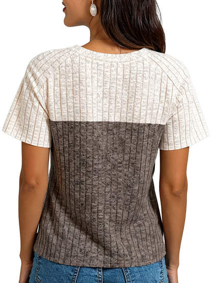 Ladies' Comfortable Top, Elegant Loose, Basic Shirt, Round Tie, Button T-shirt, Casual Two-color Short-sleeved Pullover