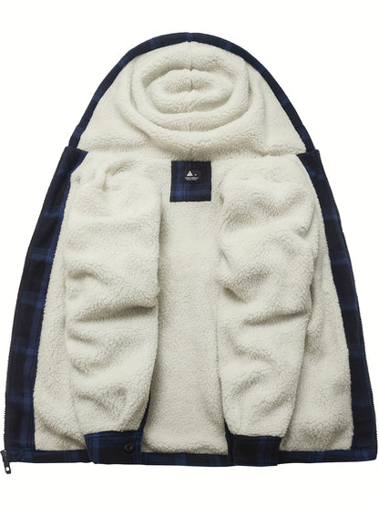Men'S Heavyweight Fleece Hoodies Jacket - Full Zip Up Thick Sherpa Lined Flannel Plaid Shirt Jacket