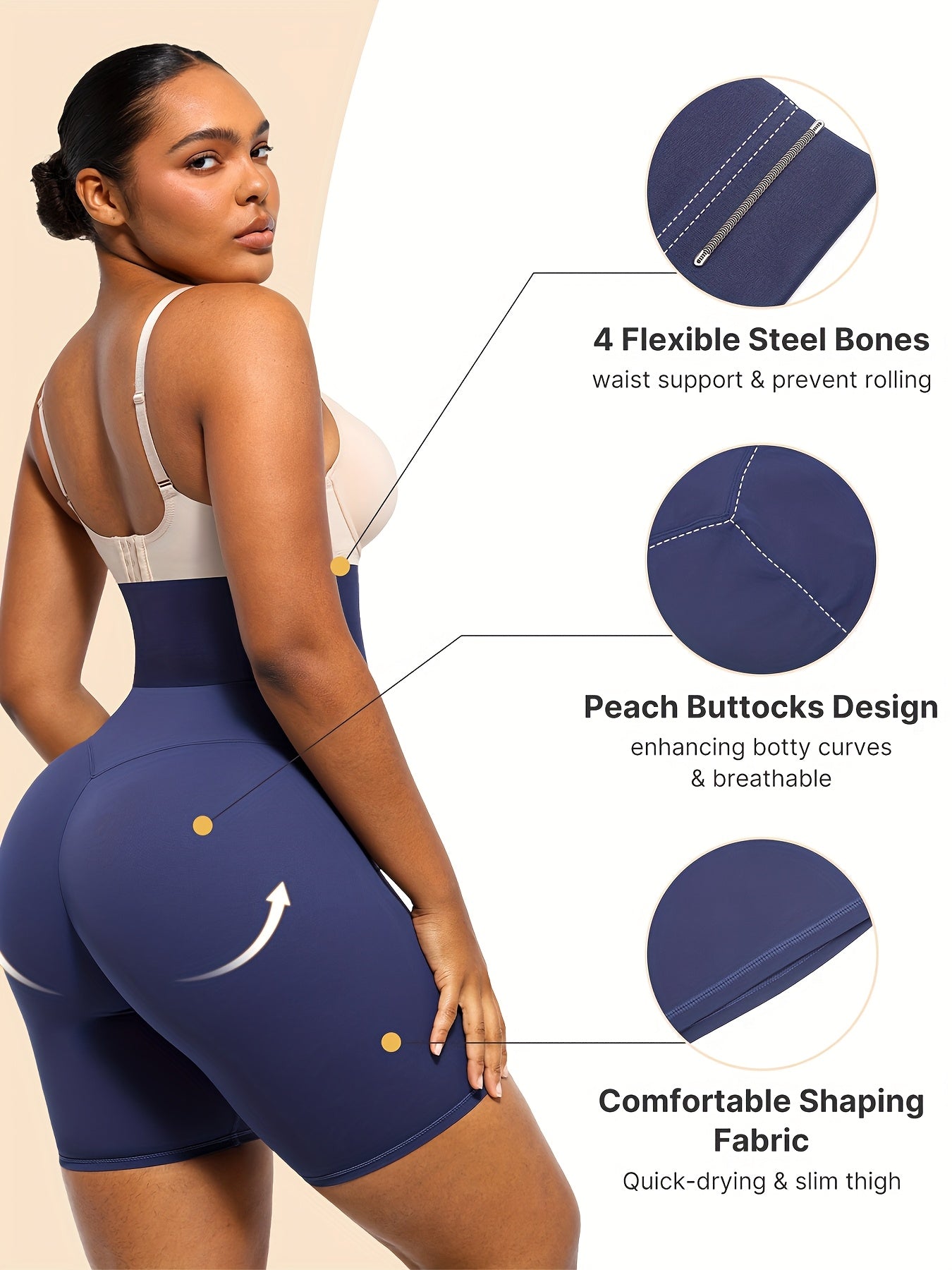 Women's Solid Color Comfortable High-waist Tummy Control Shapewear Shorts, 4 Flexible Steel Bones And Butt Lifter Thigh Slimer, for Perfect Underwear