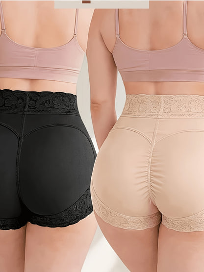 3pcs Mixed Color Shaping Butt-Lifting Panties, Women's Shaping Underwear, Butt Lift Panties, High-Waist Tummy Control, Lace Trim, Postpartum Tummy Control, Base Layer Tights