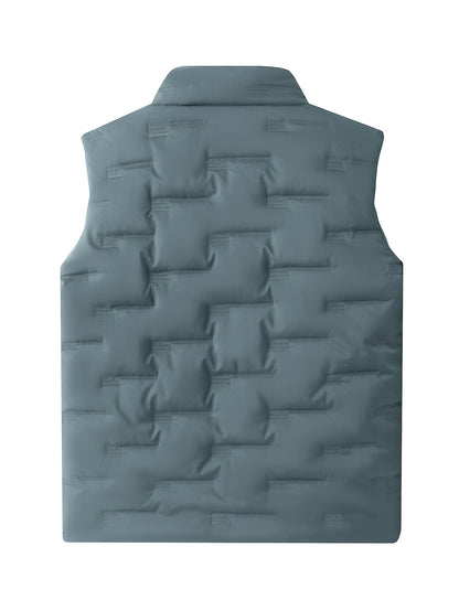 Men's Casual Stand Collar Vest, 100% Polyester Solid Color, Warm Fall/Winter Outerwear with Pockets, Non-Stretch Woven Fabric, Regular Fit - 120gsm