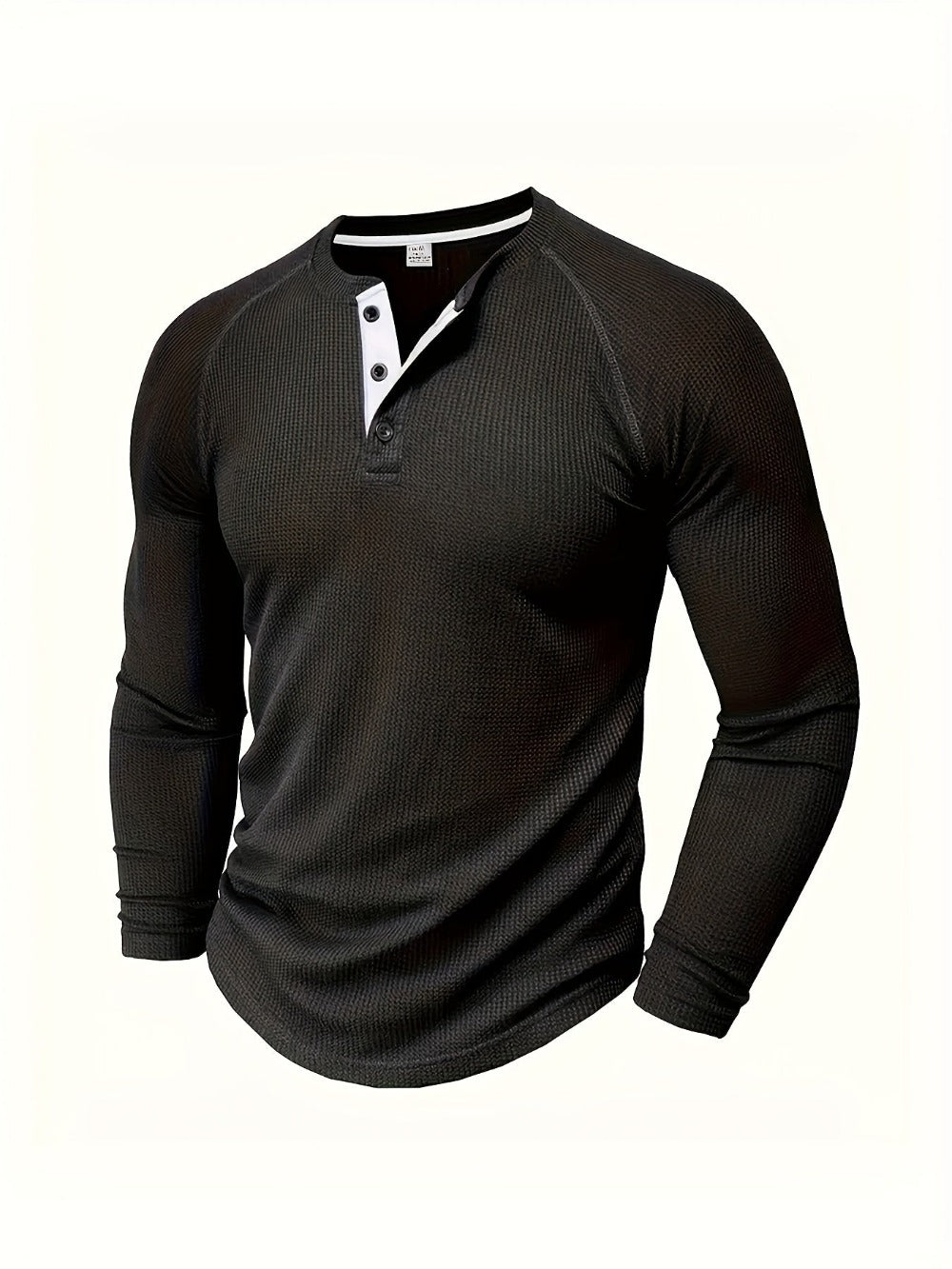 Men's Solid Color Casual Shirt - Crew Neck Long Sleeve