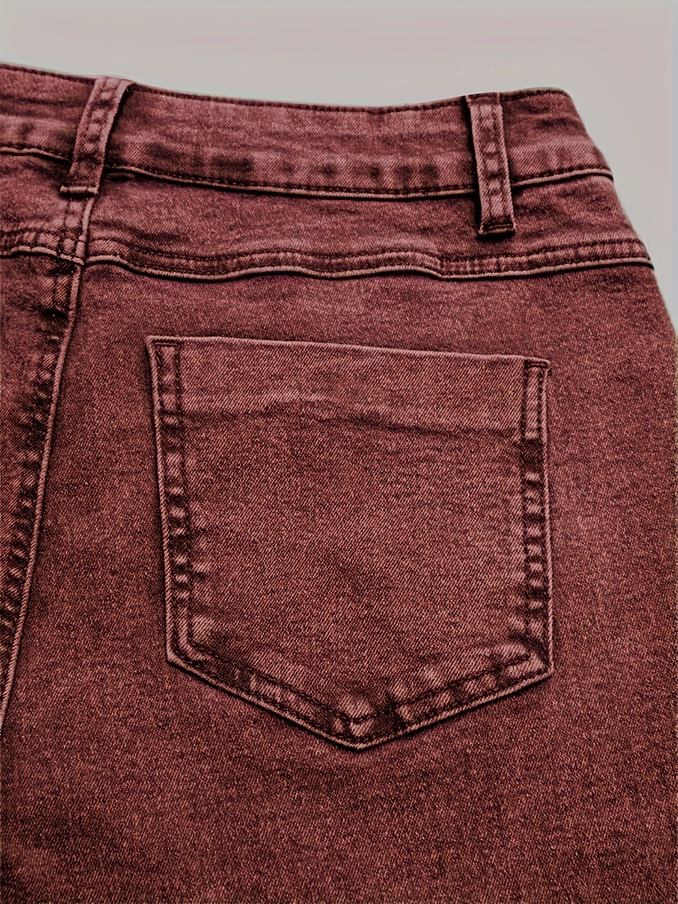High Waisted Brown Washed Vintage Western Denim Style Stacked Elastic Horseshoe Slightly Flared Pants