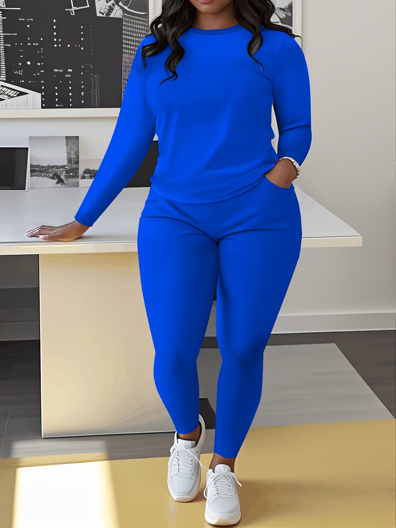 Plus Size, Large Casual 2pcs Suit with Pockets