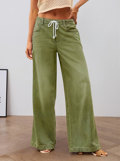 [Stretch-Waist Wide-Leg Jeans] Women's Stretch-Waist Straight-Leg Relaxed Fit Jeans Four-Season Casual High-Waisted Comfortable Wide-Leg Pants Fashionable Pants Suitable For Any Occasion