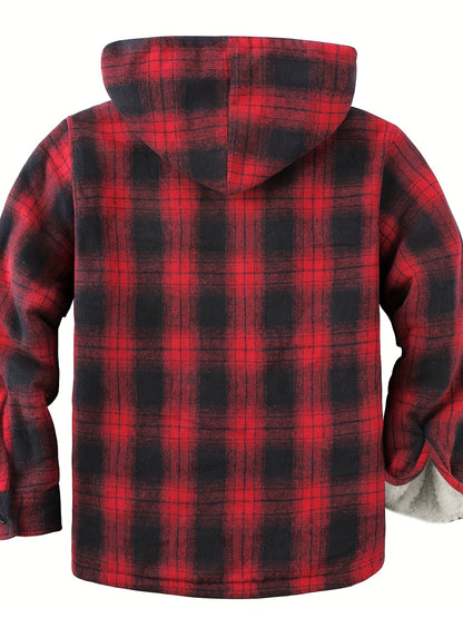Men'S Zip-Up Hoodies with a Sherpa And Flannel Plaid Design
