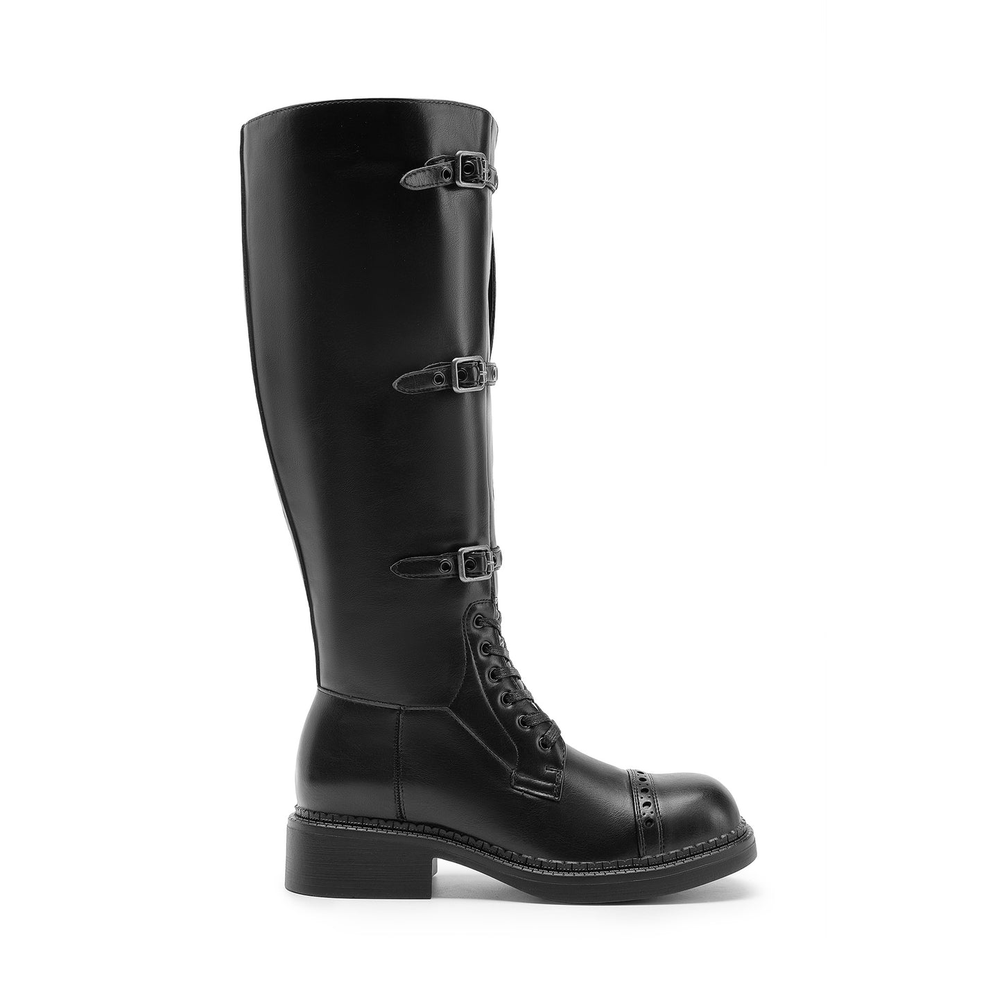 DREAM PAIRS Women's Knee High Boots Combat Boots Goth Boot Lace Up Adjustable Buckles Chunky Low Heel Fall Booties with Side Zipper to Put on and off