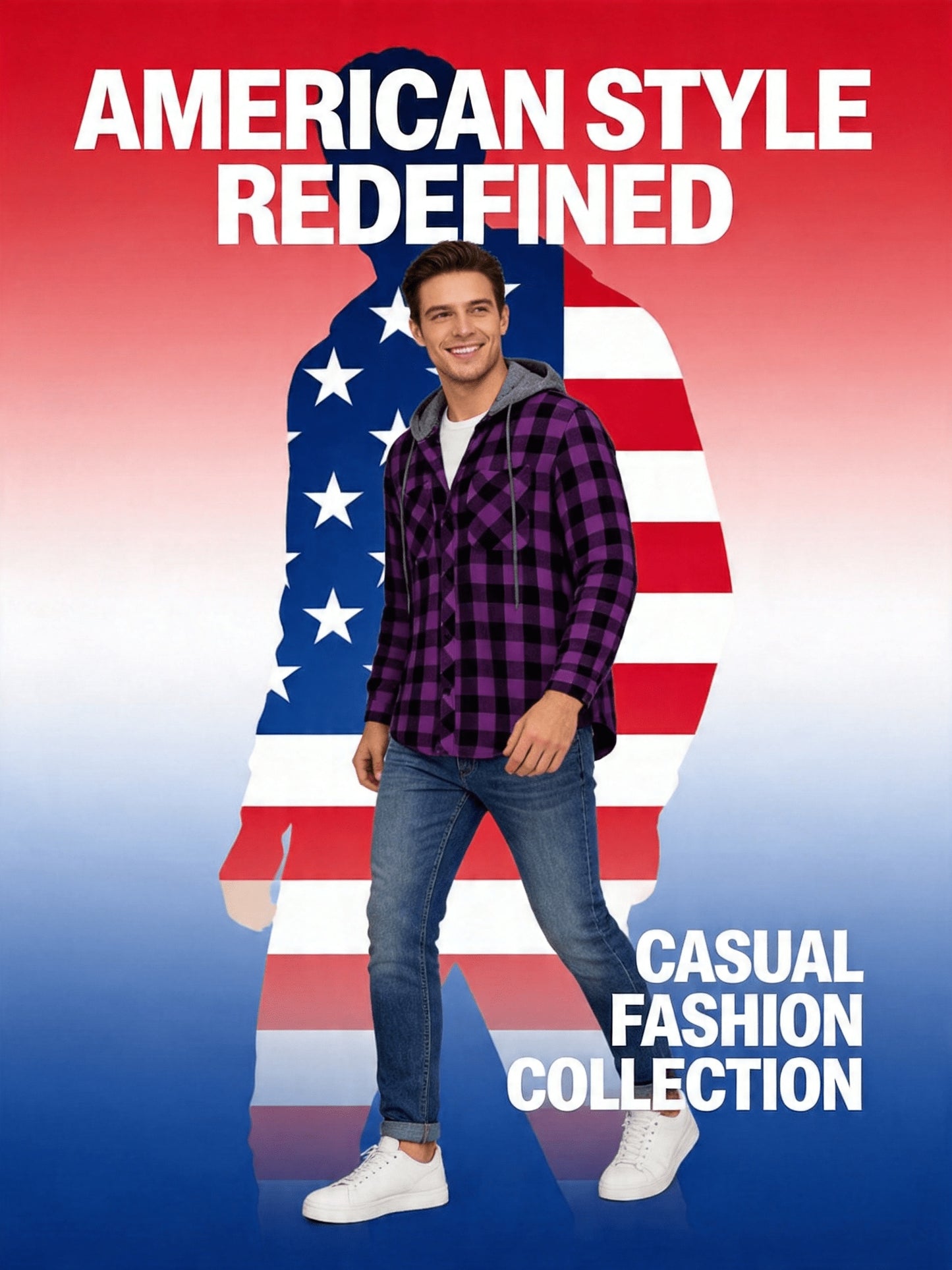 3pcs Set Men'S Hooded Plaid Long-Sleeve Shirt with Buttons, Suitable for Casual Home Wear in Spring And Autumn