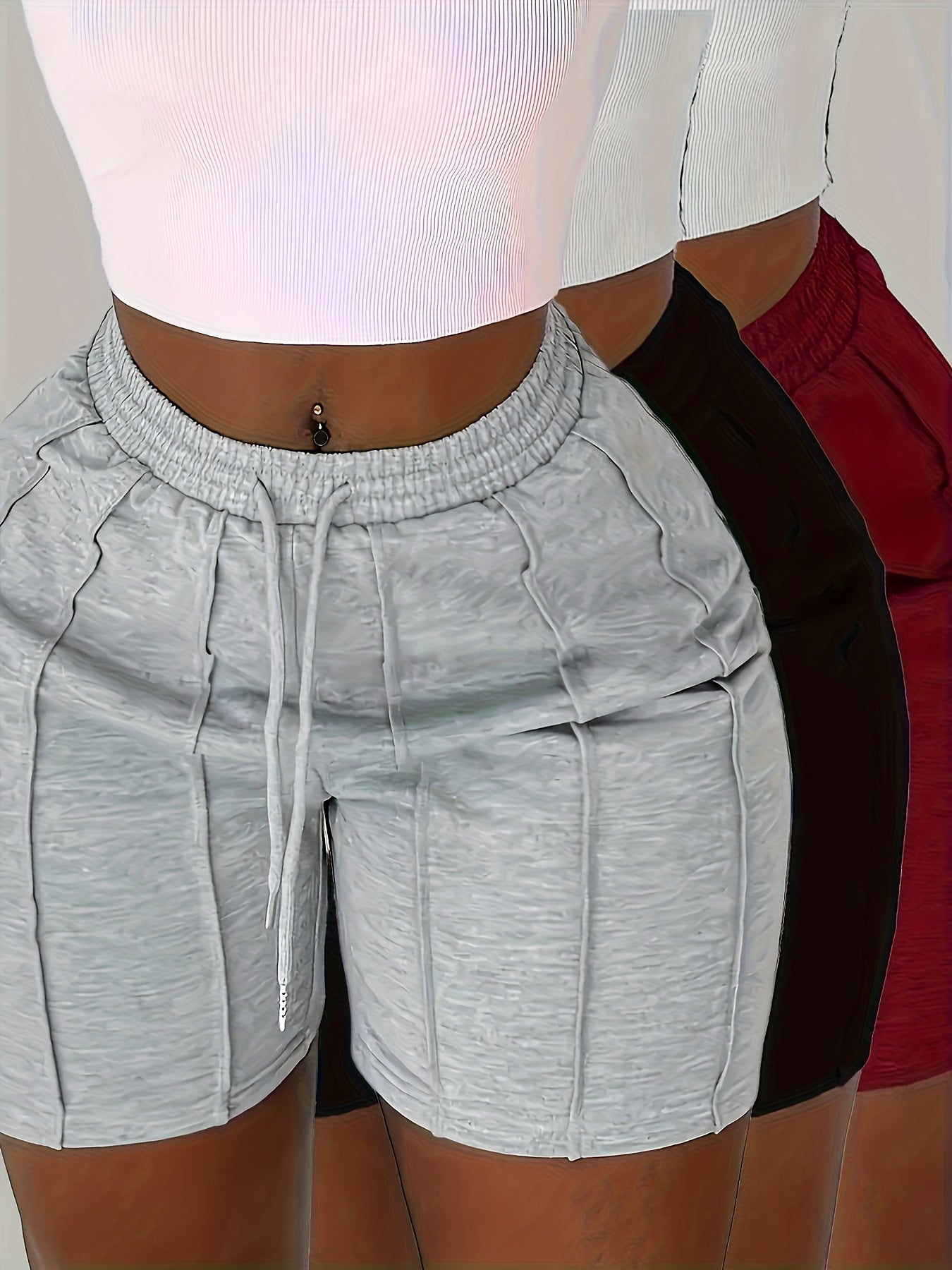 (3pcs)Solid Color Drawstring Sports Shorts with Elastic Waistband And Slant Pockets, Casual Style for Women In Spring/summer/autumn.