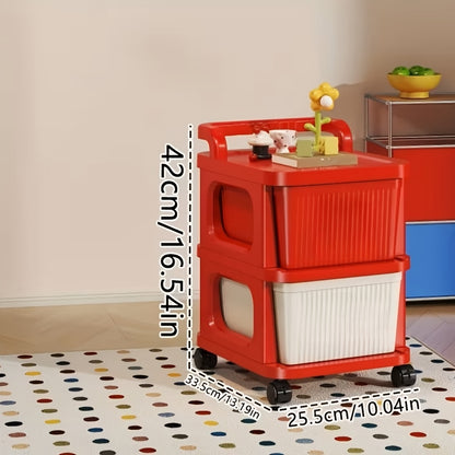 Large-Capacity Plastic Storage Cabinet with 2/3/4/5 Layers 鈥?Red & White Multi-Layer Drawer Organizer with Wheels, Easy to Assemble, Portable Stackable Storage Unit for Bedroom, Bathroom & Living Room, Foldable Home Organizer, Space-Saving Plastic