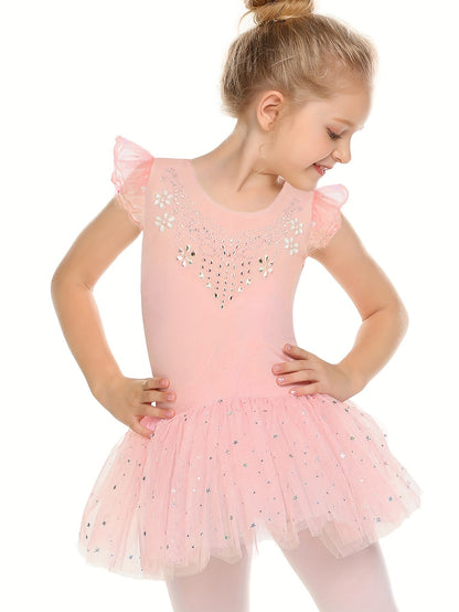 [Perfect Gift] Sweet Girls Ruffle Sleeve Ballet Skirted Leotard Shiny Dance Tutu Dresses for Ballet Gymnastics Performance, Perfect for Outdoor, All Seasons, Gift for Back-to-School Season, Beach Essentials, Perfect for Outdoor