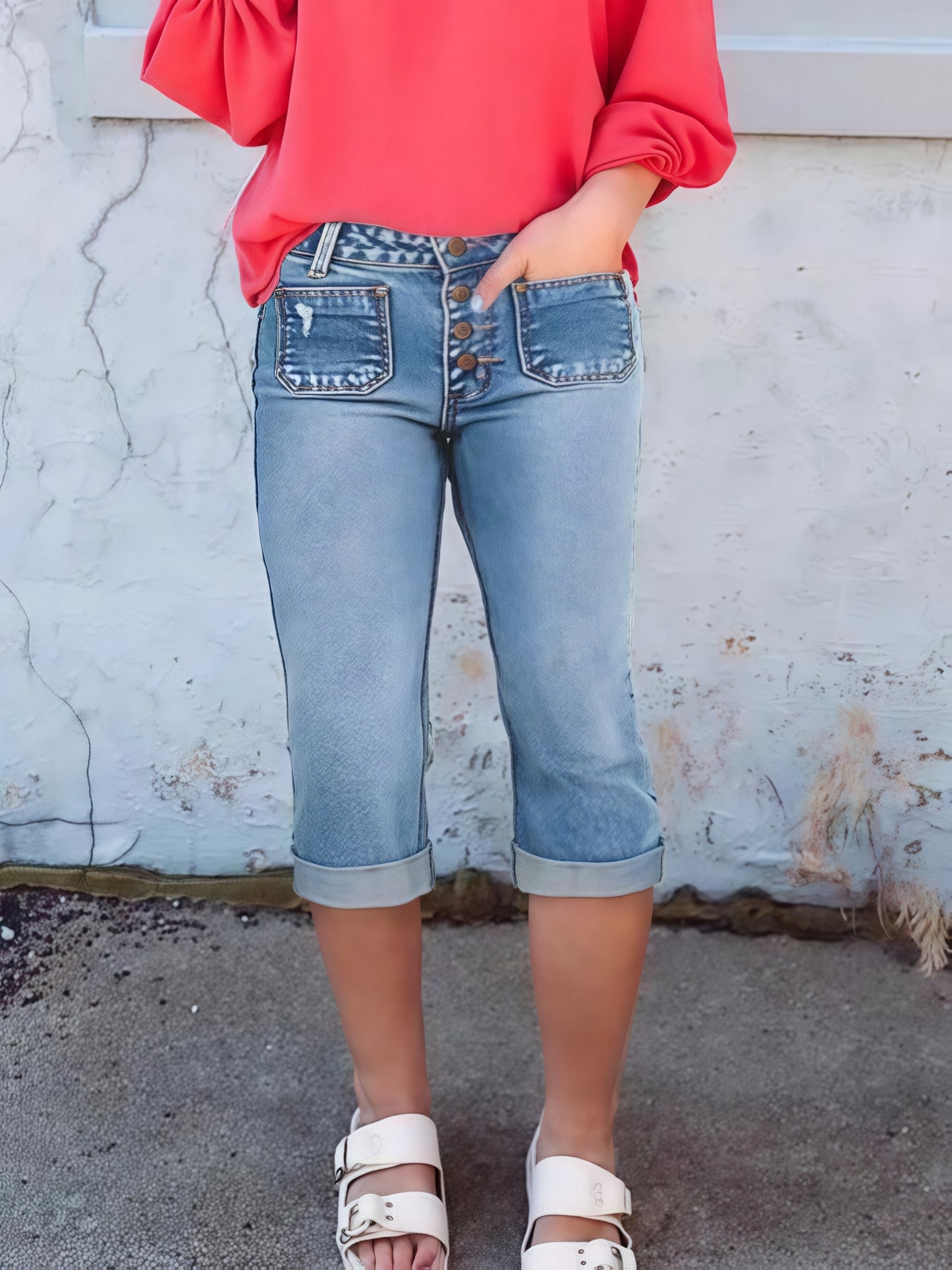 [ALSSRO]Women'S Casual And Simple Denim Mid-length Pants, Retro And Trendy, Versatile For More Occasions, Mid-waist Stretch And Figure-hugging To Show Off The Figure, YKK Zipper, Spring And Summer Casual And Fashionable Denim Seven-inch Pants