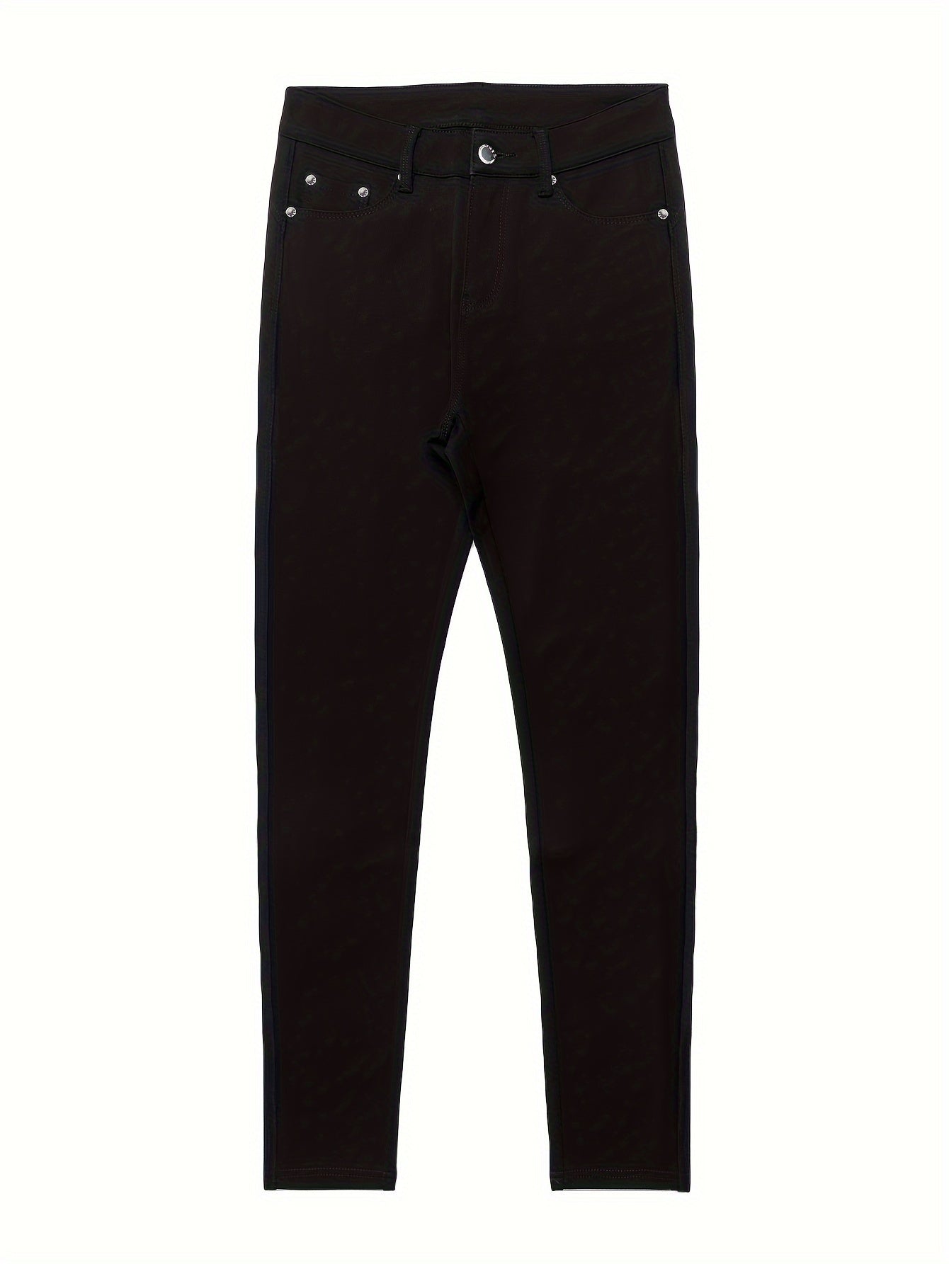 Women's High-Waisted Stretch Street Style Solid Black Skinny Fashion Metal Button Detail Casual Jeans