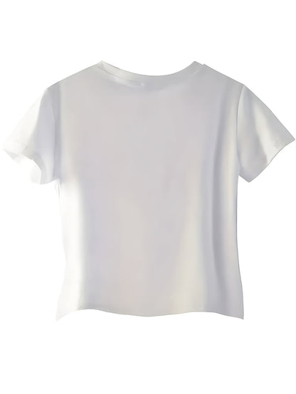 Fashionable Alphabet Cartoon Print Women's Round Neck T-shirt Has a Simple Design, Comfortable and Breathable, Suitable for Daily Casual Wear, Showing Natural and Elegant Style, a Must-have for Summer Parties, Local Delivery