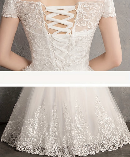 Women's Light Luxury Off-Shoulder Wedding Dress, Elegant Party Wear with Luxurious Lace Embroidery, Graceful and for Wedding Parties