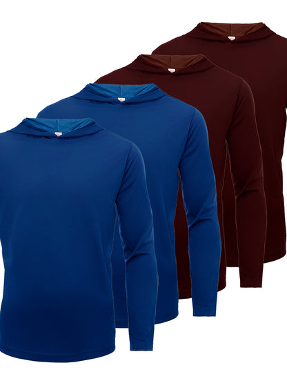 Four Piece Men'S Long Sleeved Solid Color Sports Top, Long Sleeved Hooded Sports Top, Quick Drying Fabric, Simple, Comfortable And Breathable
