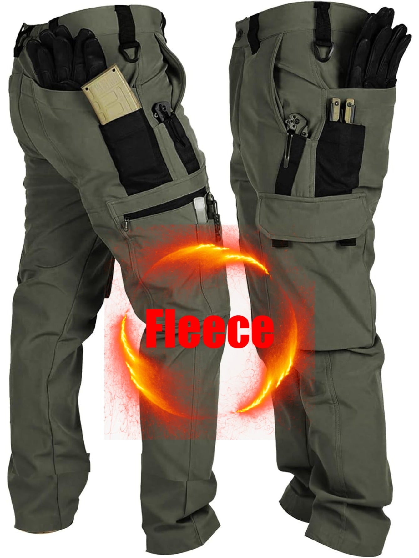 Men'S Fleece Lined Snow Ski Pants Windproof Softshell Tactical Pants Winter Outdoor Hiking Fishing
