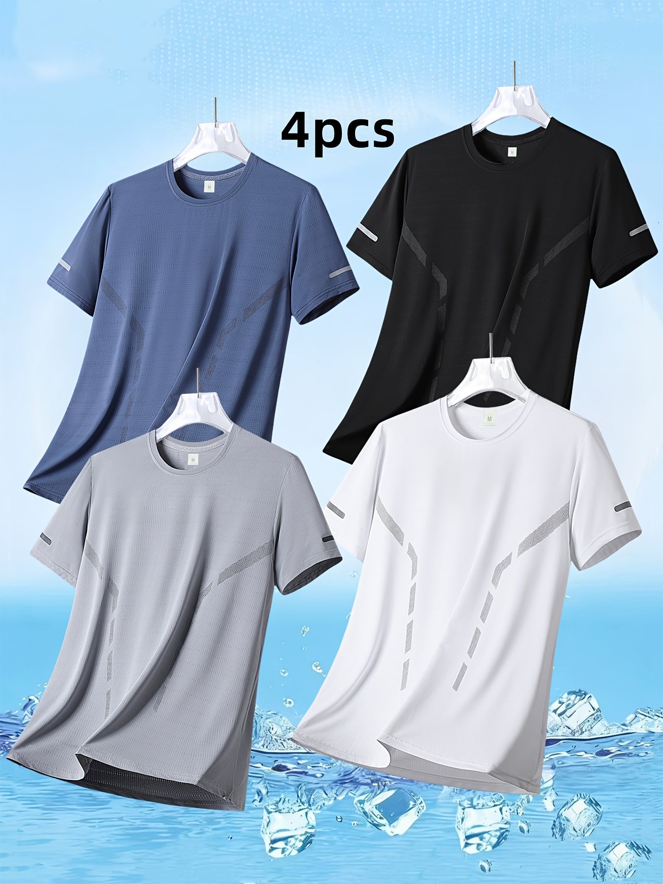 Men'S Quick-Dry Sports T-Shirt 4-Pack - Breathable Moisture-Wicking Round Neck Short Sleeve Top, High Elasticity Cool And Comfortable Quick-Drying Fitness T-Shirt, Summer Casual Sports Breathable Outdoor Top