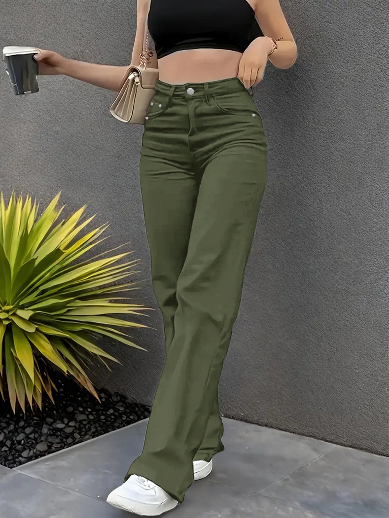 Women's 2026 New Military Green Straight-Leg Jeans - Stretch Denim Pants with Super Soft Breathable Fabric, Straight-Cut Leg for - Daily Wear, Casual & -Casual Outfits (Machine Washable) - Non- Solid Color