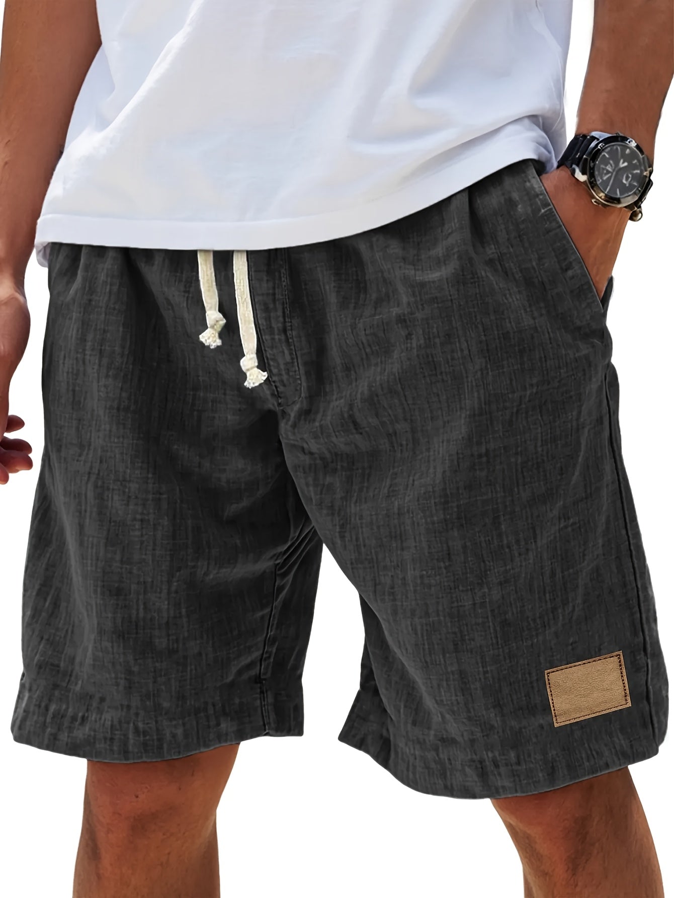 Men'S Summer Casual Knee Length Shorts, Lightweight Breathable Drawstring Shorts for Daily Wear And Beach