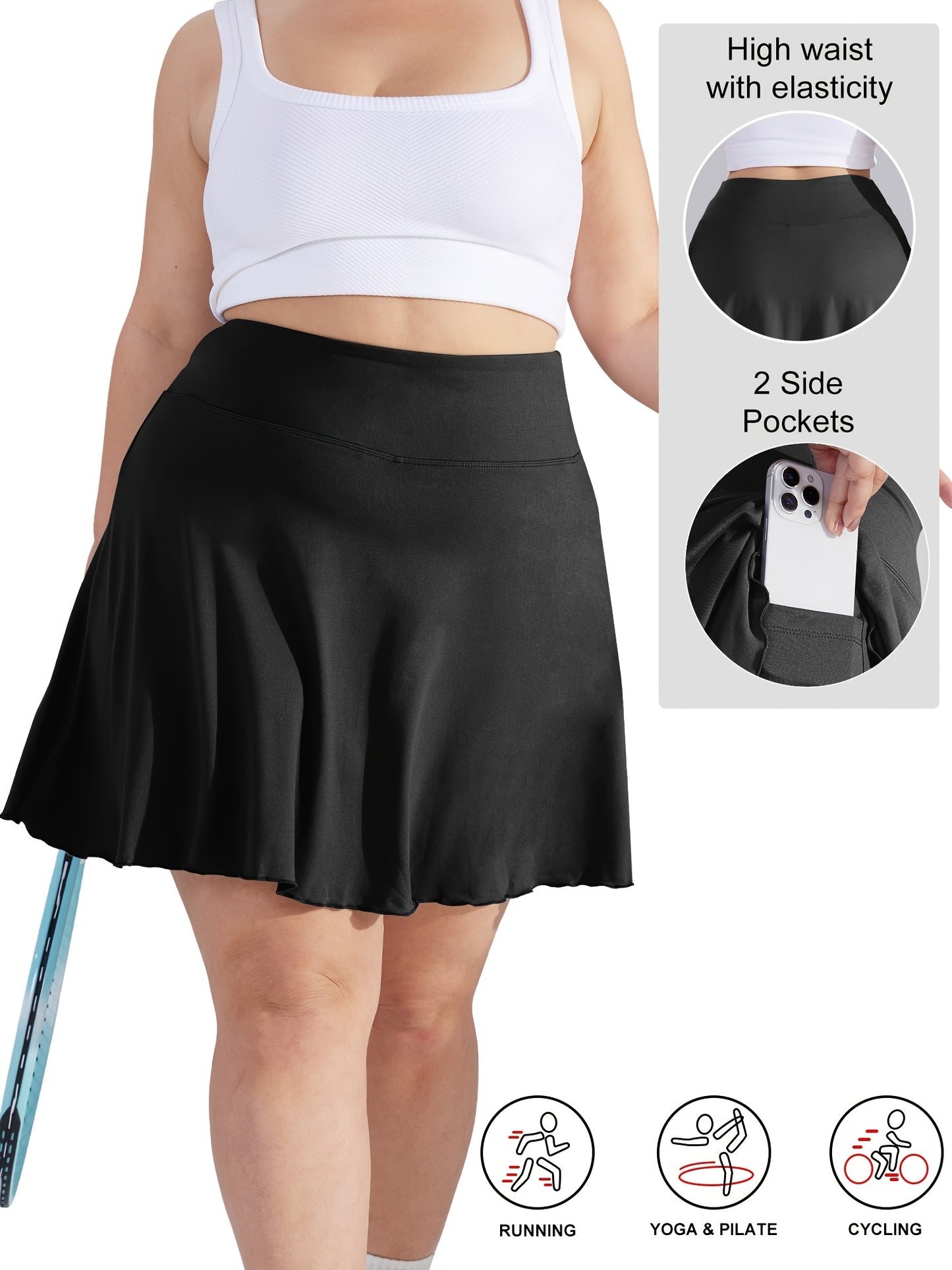 4 Pack Women's Plus Size High Waist Culottes - Flattering A-Line Silhouette, Non-Slip Waistband & Deep Side Pockets | Skirt-Pants Hybrid for Work, Casual, Date, Travel | Summer Stretchy Mid-Stretch Fabric (Black)