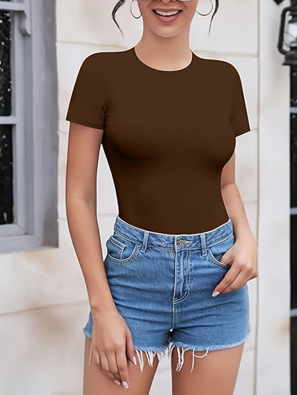 3 Pack Women Bodysuit Tops | Classic Short Sleeve, Stretchy and Cloud Soft, Crew Neck, Slim Fit Casual Wear, Perfect for Daily Clothes Matching, Valentine'S Day Gift, A Must-have for Spring, Summer, and Autumn